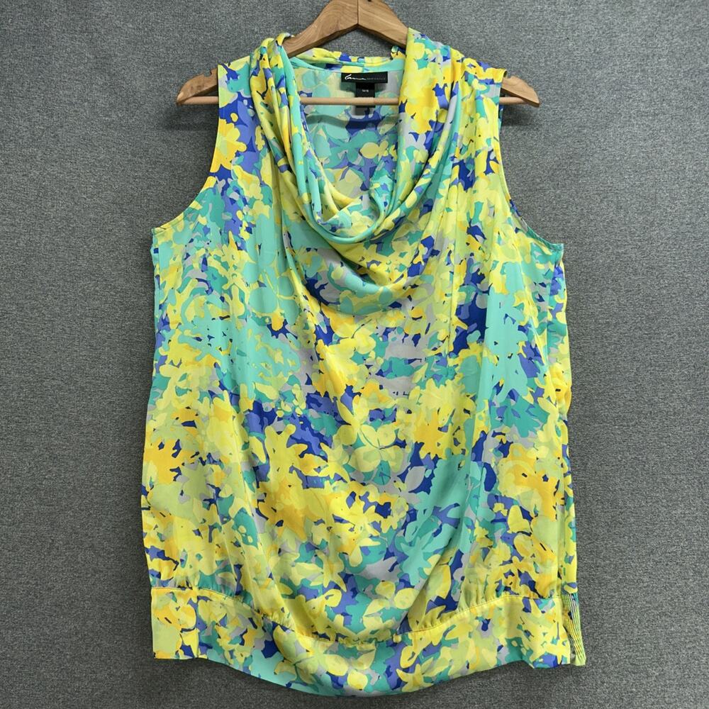 Lane Bryant Blouse Womens 14/16 Colorful Floral Cowl Neck Tunic Tank Top Stretch